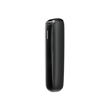Vedere laterală capac frontal texturat Ploom AURA Jet Black.
