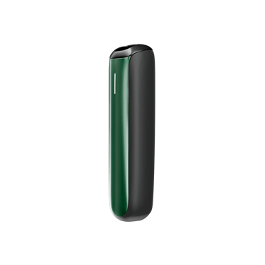 Vedere laterală capac frontal Ploom AURA în culoarea Amazon Green.