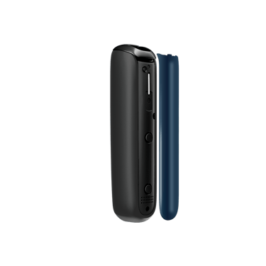 Vedere laterală capac frontal Ploom AURA Navy Blue, separat de dispozitiv.

