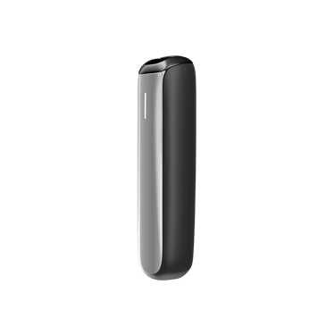 Vedere laterală capac frontal texturat Ploom AURA Jet Black.
