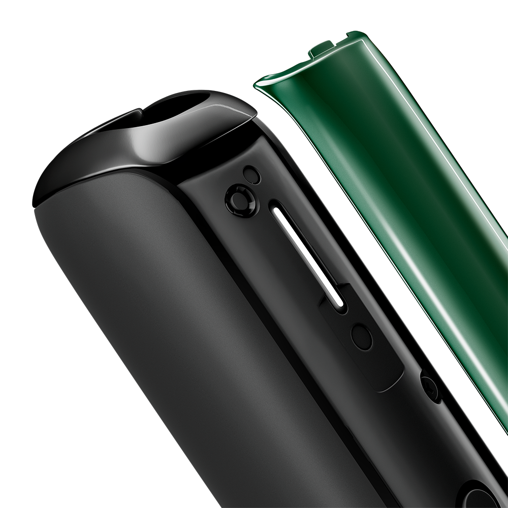 Prim-plan capac frontal Ploom AURA Amazon Green, detașat de dispozitiv.
