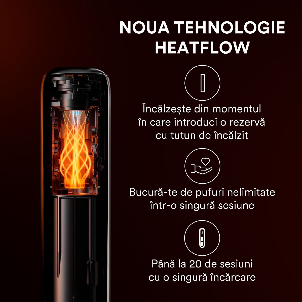 Ploom AURA Lunar Silver dispune de tehnologia Smart Heatflow
